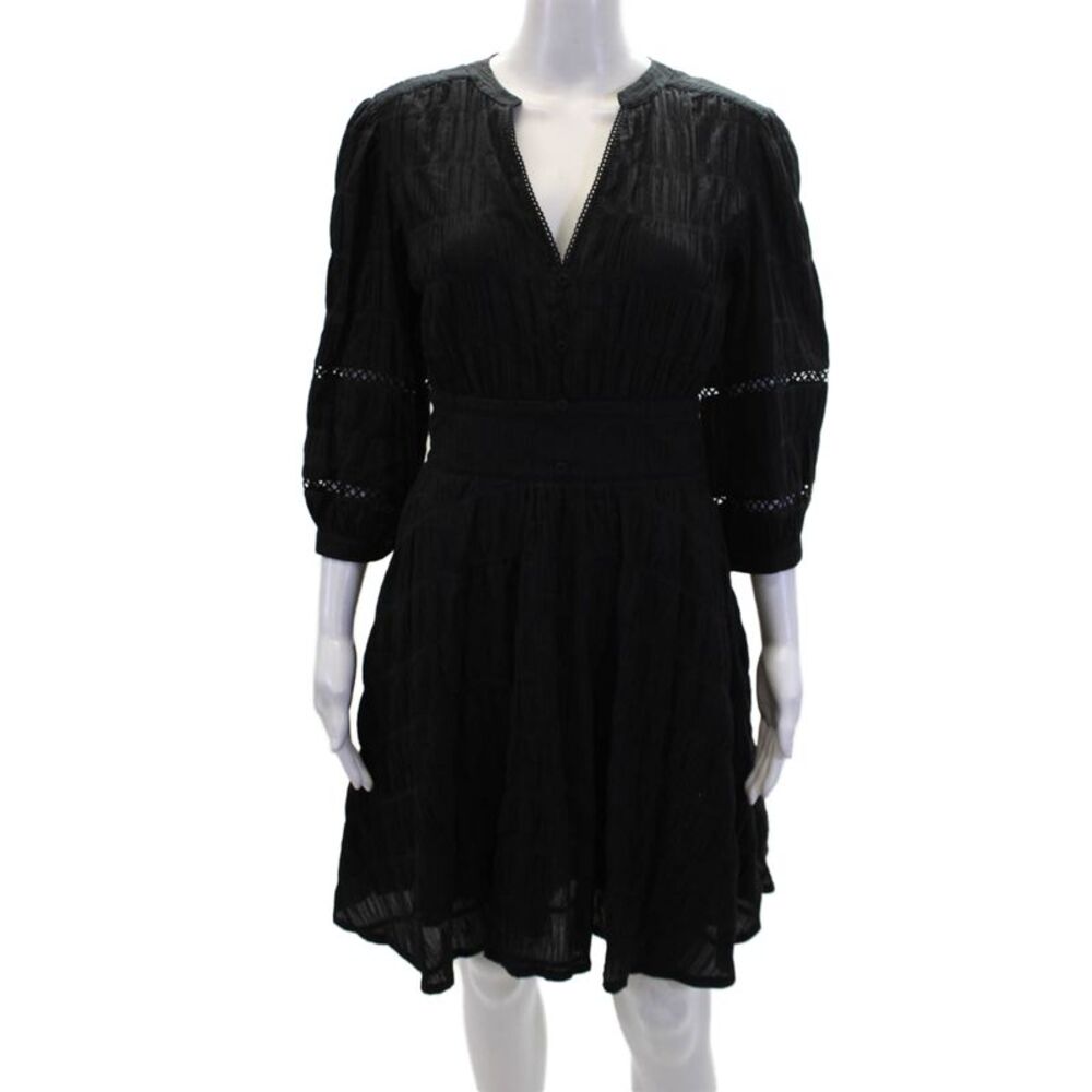 Purotatto Women's Round Neck 3/4 Sleeves Flare Mini Dress Size 40